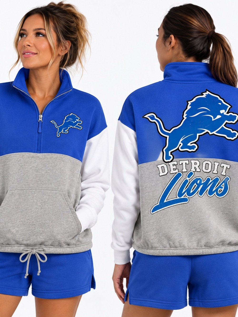 Women's Blue & Gray Half-Zip Pullover